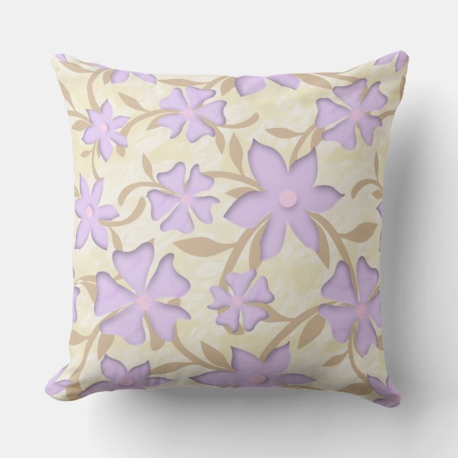 Lavender and Gold Flower Pattern Cushion (Front)