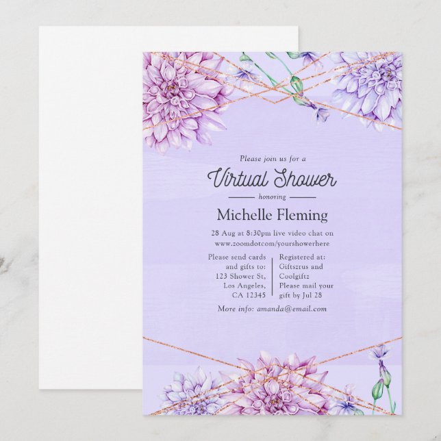 Lavender and Gold Geometric Virtual Baby Shower Invitation (Front/Back)