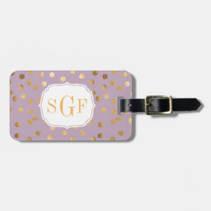 Lavender and Gold Glitter City Dots Monogram Luggage Tag