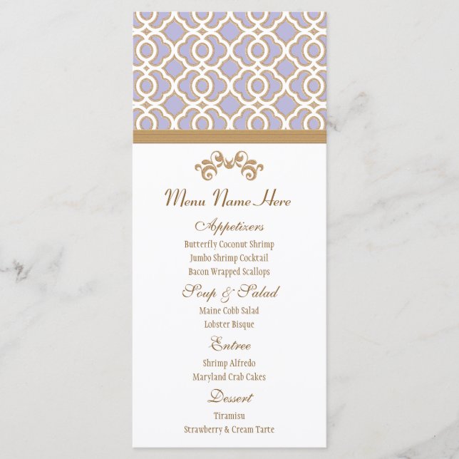 Lavender and Gold Moroccan Menu (Front)