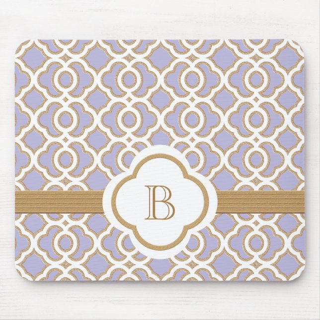 Lavender and Gold Moroccan Monogrammed Mouse Mat (Front)