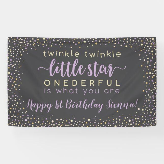 Lavender and Gold Twinkle Star Banner (Horizontal)
