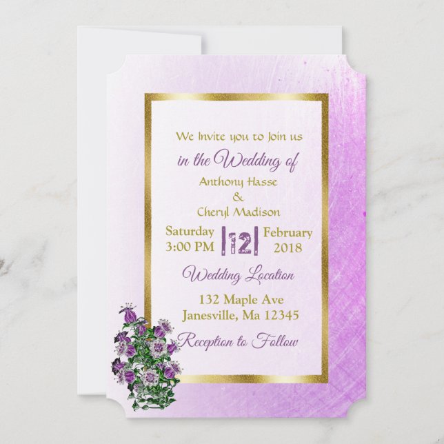 Lavender and Gold Wedding Invitations (Front)
