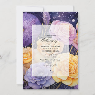 Lavender and Golden Yellow Floral Spring Wedding Invitation