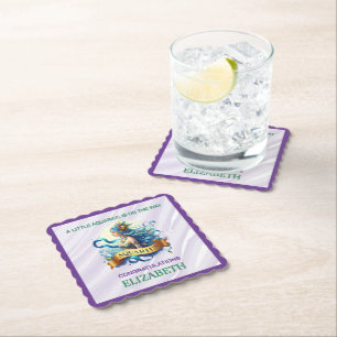 Lavender and Green Aquarius Zodiac Baby Shower Paper Coaster