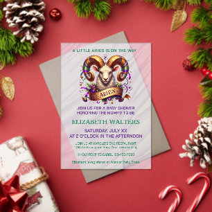Lavender and Green Aries Zodiac Baby Shower Acrylic Invitations