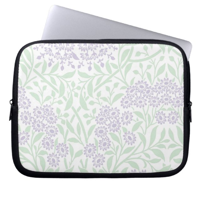 Lavender and Green Floral Damask Pattern Laptop Sleeve (Front)