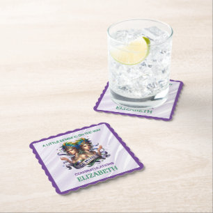 Lavender and Green Gemini Zodiac Baby Shower Paper Coaster
