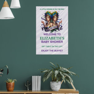 Lavender and Green Gemini Zodiac Baby Shower Poster