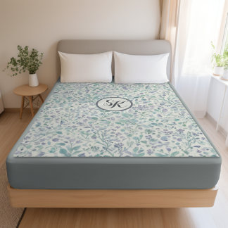Lavender and Green Leaf Mongram Sherpa Blanket