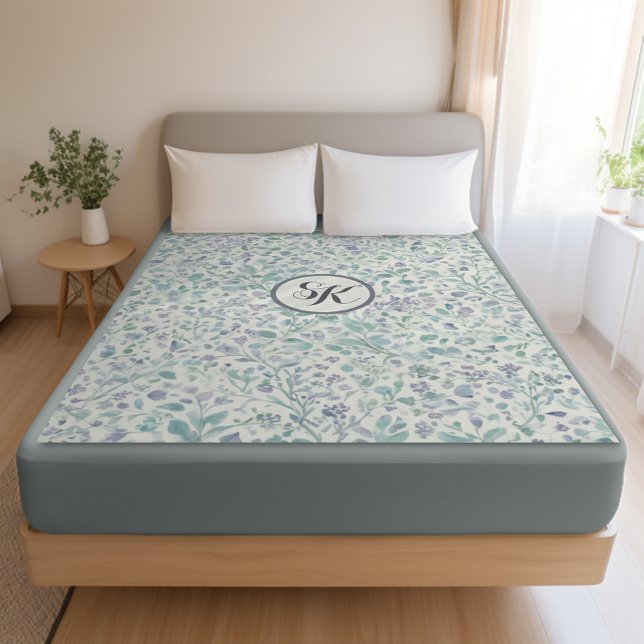 Lavender and Green Leaf Mongram  Sherpa Blanket (Creator Uploaded)