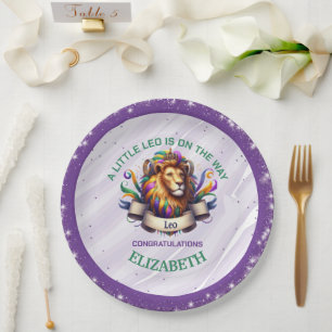 Lavender and Green Leo Zodiac Baby Shower Paper Plate