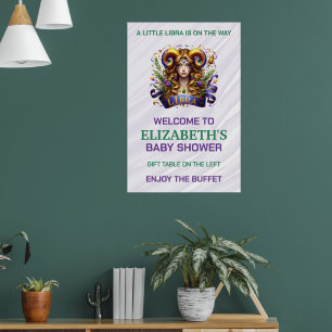 Lavender and Green Libra Zodiac Baby Shower Poster