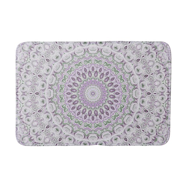 Lavender and Green Mandala Pattern Design Bath Mat (Front)
