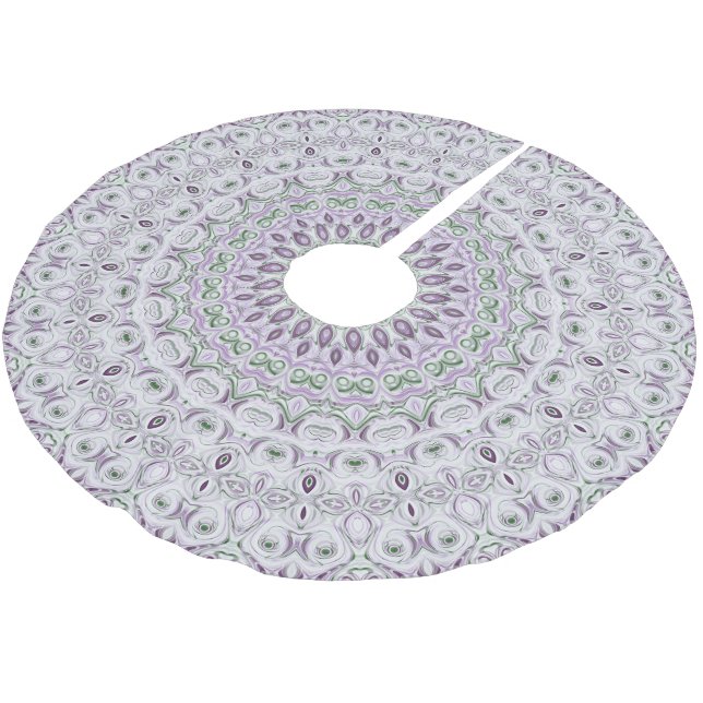 Lavender and Green Mandala Pattern Design Brushed Polyester Tree Skirt (Angled)