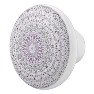 Lavender and Green Mandala Pattern Design Ceramic Knob