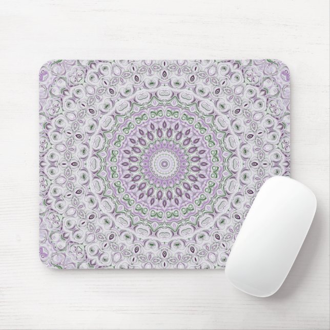 Lavender and Green Mandala Pattern Design Mouse Mat (With Mouse)