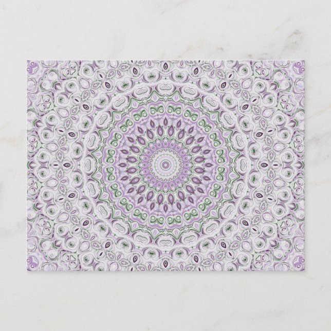 Lavender and Green Mandala Pattern Design Postcard (Front)