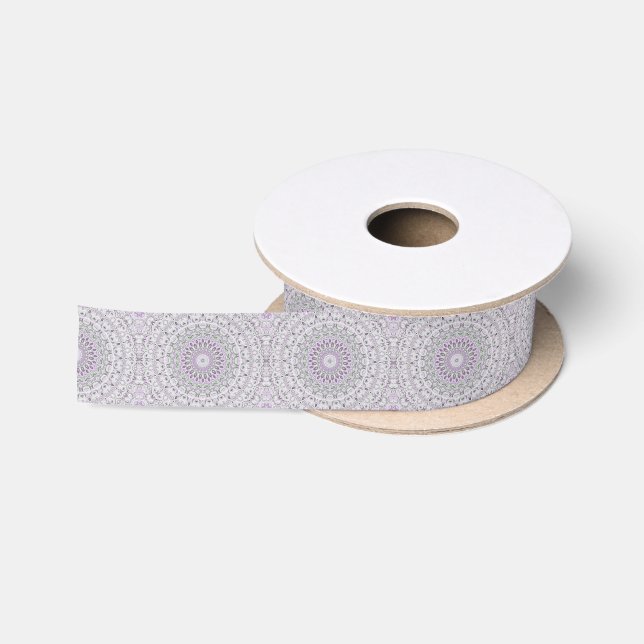 Lavender and Green Mandala Pattern Design Satin Ribbon (Spool)