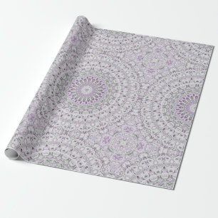 Lavender and Green Mandala Pattern Design Wrapping Paper