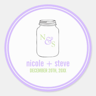 Lavender and Green Mason Jar Monogrammed Wedding Classic Round Sticker