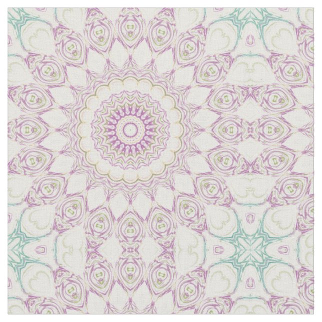 Lavender and Green Pastel Mandala Pattern Design Fabric (Close Up)