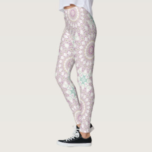 Lavender and Green Pastel Mandala Pattern Design Leggings