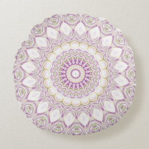 Lavender and Green Pastel Mandala Pattern Design Round Cushion