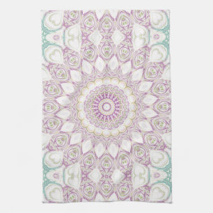 Lavender and Green Pastel Mandala Pattern Design Tea Towel