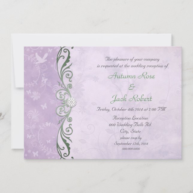 Lavender and Green Spring Floral Wedding Reception Invitation (Front)