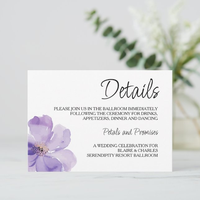 Lavender and Green Wedding Details Enclosure Card (Standing Front)
