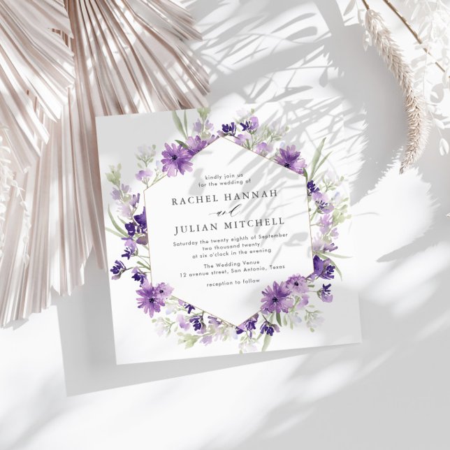 lavender and greenery watercolor floral wedding invitation (Creator Uploaded)