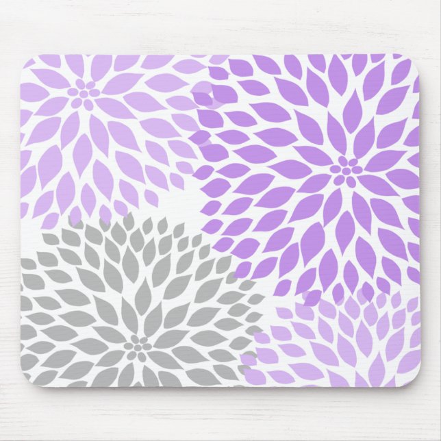 Lavender and grey dahlia desk office accessory mouse mat (Front)
