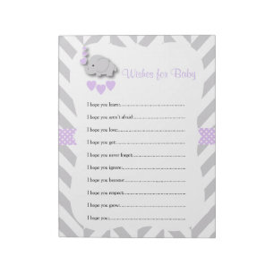 Lavender and Grey Elephant Baby Shower - Wishes Notepad