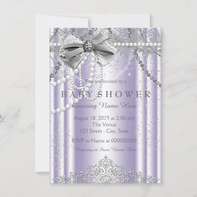 Lavender and Grey Girly Baby Shower Invitation (Front)