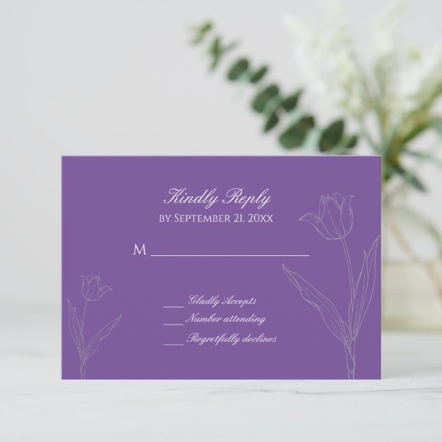 Lavender and Grey Minimalist Tulip Wedding RSVP Card (Standing Front)