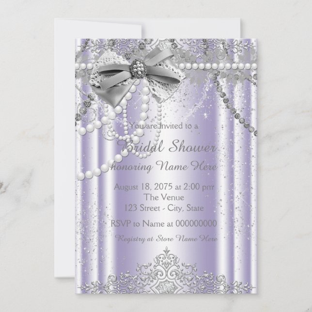 Lavender and Grey Pearl Bridal Shower Invitation (Front)