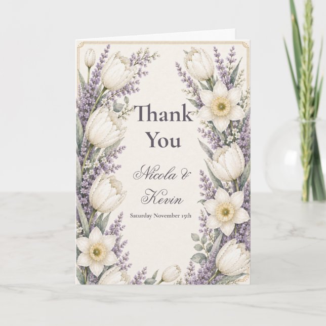 Lavender and Ivory Wedding Thank You Card (Front)