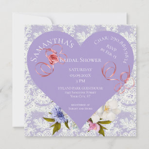 Lavender and Lace Heart Bridal Shower Invitation