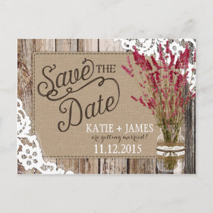 Lavender and Lace Rustic Wood Planks Save the Date Announcement Postcard