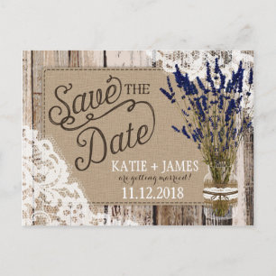 Lavender and Lace Rustic Wood Planks Save the Date Announcement Postcard