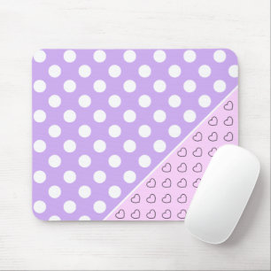Lavender And Light Pink Stylish Dots And Hearts Mouse Mat
