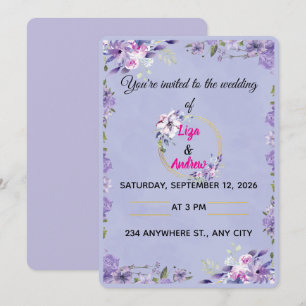 Lavender and Lilac Floral Wreath Wedding Invitatio Invitation