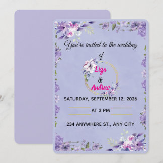 Lavender and Lilac Floral Wreath Wedding Invitatio Invitation