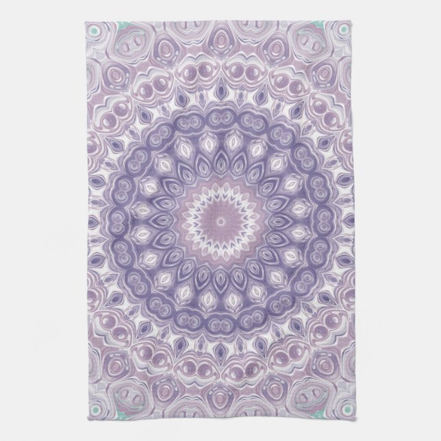 Lavender and Lilac Mandala Pattern Tea Towel (Vertical)