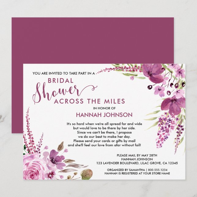 Lavender and Lilacs Floral Bridal Shower by Mail Invitation (Front/Back)