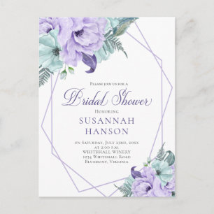 Lavender and Mint Geometric Peonies Bridal Shower Postcard