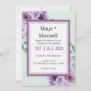 Lavender and Mint Green 5x7 Wedding Invitation