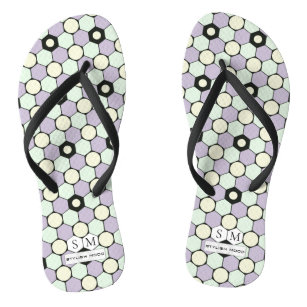 Lavender and Mint Hexagons and Circles Pattern Flip Flops