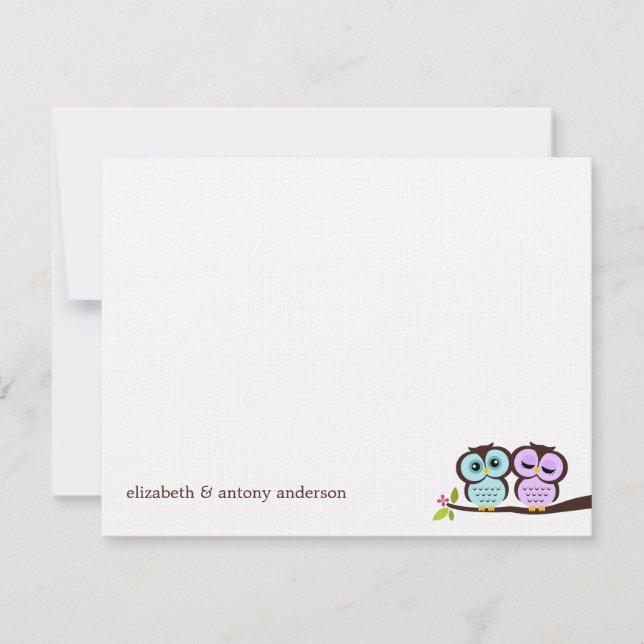 Lavender and Mint Owls Wedding Invitation (Front)